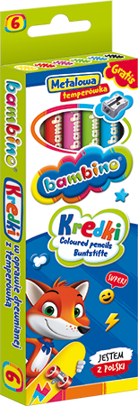 Bambino Kredki 6 Kolorów w Drewnie + Temperówka