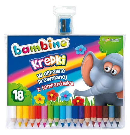 Kredki Bambino 18 Kol. w Drewnie + Temperówka