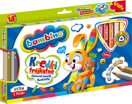 Kredki Bambino Trójkątne 18Kol. Drewno Temperówka