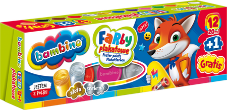 Farby Plakatowe 12 + 1 Kolorów 20 ml Bambino
