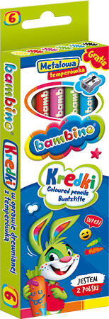 Bambino Kredki 6 Kolorów w Drewnie + Temperówka