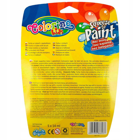 COLORINO Farby w tubach z pędzelkiem 5 kol 66037