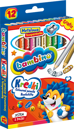 Kredki Bambino 12 Kolorów w Drewnie + Temperówka