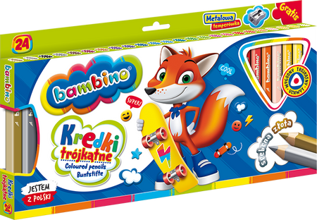 Kredki Bambino Trójkątne Grube 24 Kol Drewno Temperówka