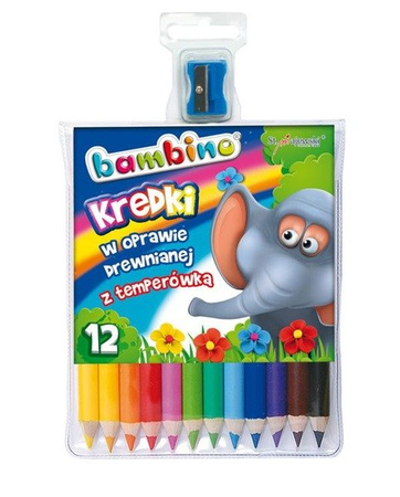 Kredki Bambino 12 Kolorów w Drewnie + Temperówka