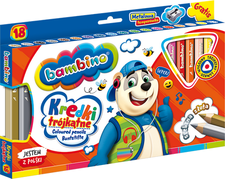 Kredki Bambino Trójkątne 18Kol. Drewno Temperówka