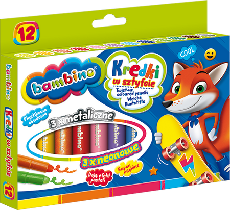 Kredki w Sztyfcie Wykręcane 12 Kolorów Bambino