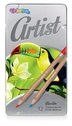 Kredki ołówkowe okrągłe ARTIST 12 kol. Metalowe pudełko Colorino Kids