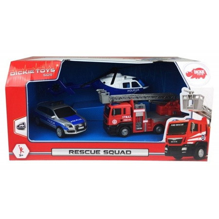 Dickie Pojazdy SOS Zestaw Policja Straż Helikopter