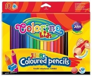 Kredki ołówkowe trójkątne 17,5 cm Jumbo 18 kol + temperówka Colorino Kids