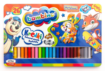 BAMBINO Grube Kredki w Metalowym Pudełku 26 kolory