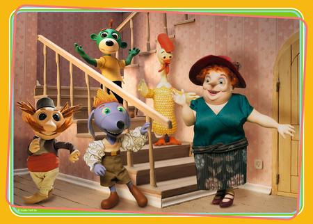 Trefl Duopak Puzzle 4w1 + Chińczyk Trefliki Rodzina Treflików