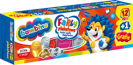 Farby Plakatowe 12 + 1 Kolorów 20 ml Bambino