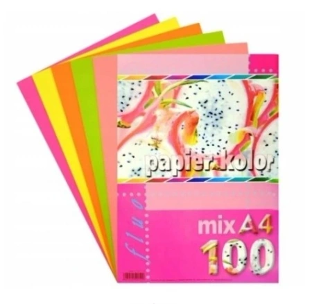 Papier ksero kolorowy A4 80 g/m2 mix fluo 100 arkuszy