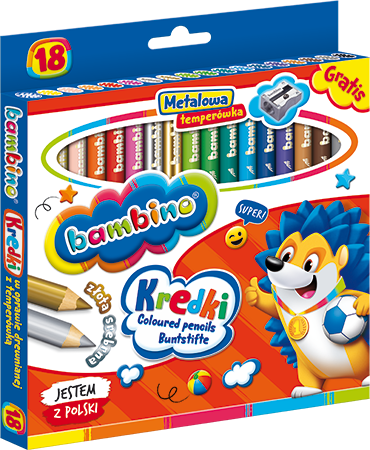 Kredki Bambino 18 Kol. w Drewnie + Temperówka