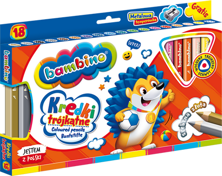 Kredki Bambino Trójkątne 18Kol. Drewno Temperówka