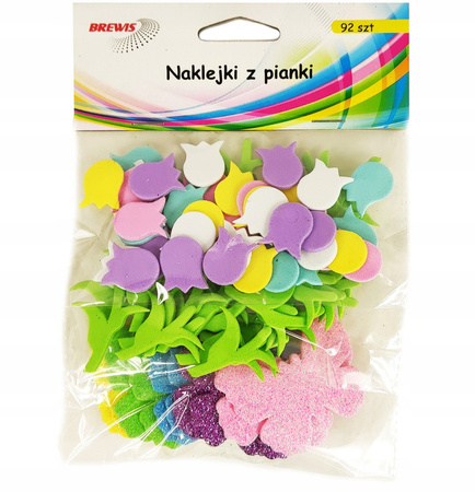 Naklejki z pianki kwiaty i motyle z brokatem 92szt