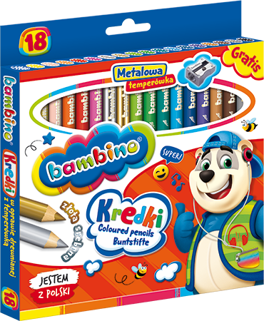 Kredki Bambino 18 Kol. w Drewnie + Temperówka
