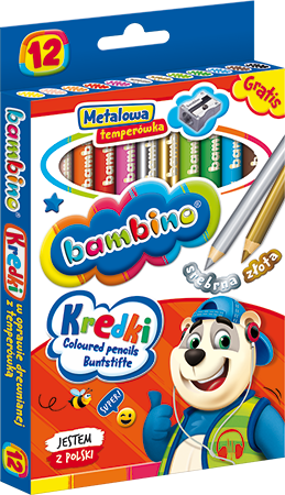 Kredki Bambino 12 Kolorów w Drewnie + Temperówka
