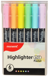 Monami 601 Zakreślacz Cienki Pastelowy 6 Kolorów