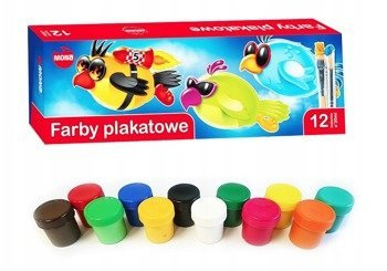 MONA Farby Szkolne Plakatowe 12 Kolorów x 20 ml