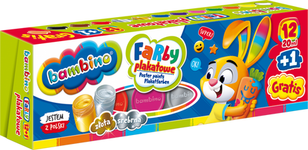 Farby Plakatowe 12 + 1 Kolorów 20 ml Bambino