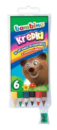 Bambino Kredki 6 Kolorów w Drewnie + Temperówka