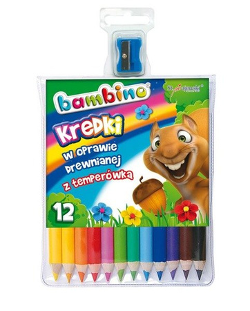 Kredki Bambino 12 Kolorów w Drewnie + Temperówka