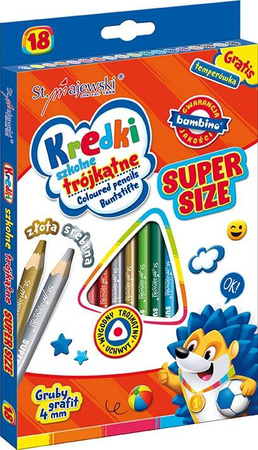 Bambino Kredki trójkątne Super Size Gruby Grafit 18 kol. + temp.