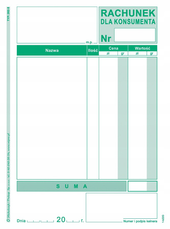 Druk Rachunek dla konsumenta A6 wielokopia MiP