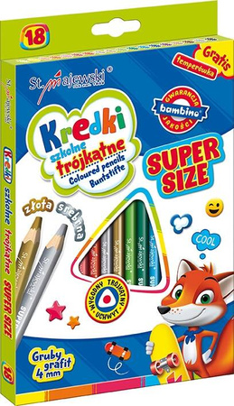 Bambino Kredki trójkątne Super Size Gruby Grafit 18 kol. + temp.