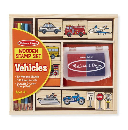 Melissa and Doug Stemple + Kredki Pojazdy 16 el