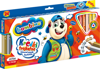 Kredki Bambino Trójkątne Grube 24 Kol Drewno Temperówka