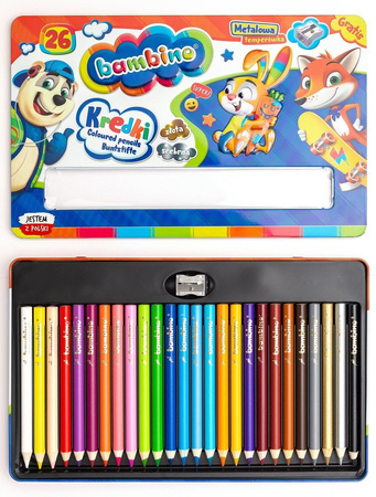 BAMBINO Grube Kredki w Metalowym Pudełku 26 kolory
