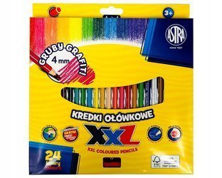 Astra Kredki ołówkowe hexagonalne 24 kolorów Gruby Grafit XXL
