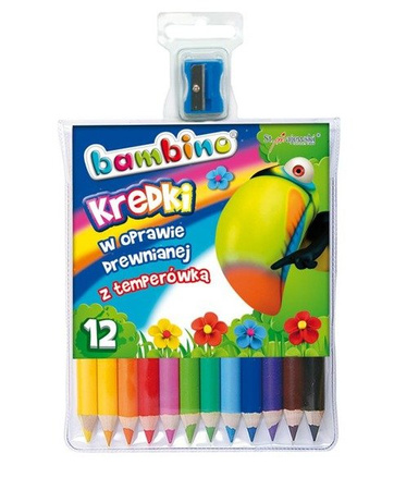 Kredki Bambino 12 Kolorów w Drewnie + Temperówka