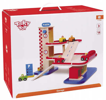 Tooky Toy Drewniany Garaż Warsztat z Autami