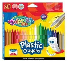 Kredki świecowe okrągłe plastikowe wymazywalne z gumką 24 kol.