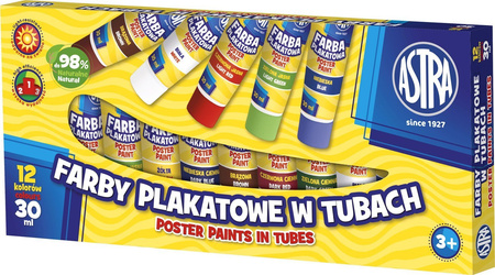 Astra Farby Plakatowe 12 Kolorów w tubkach 35 ml.