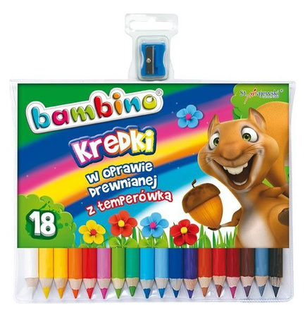 Kredki Bambino 18 Kol. w Drewnie + Temperówka