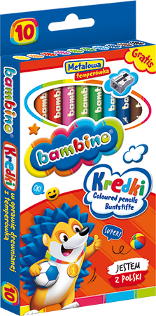 Bambino Kredki Drewniane 10 Kolorów z Temperówką