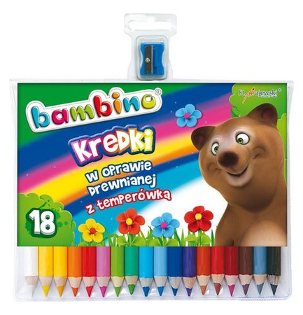Kredki Bambino 18 Kol. w Drewnie + Temperówka