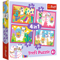 TREFL Puzzle 4w1 Słodkie Lamy na Wakacjach 