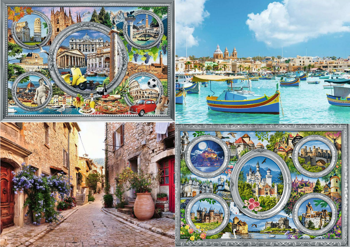 Zestaw Puzzle 4 x 1000 el Zamki Malta Hiszpania Włochy